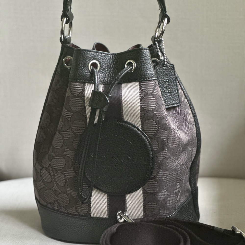 Coach Outlet Dempsey Black and Gray Bucket Bag